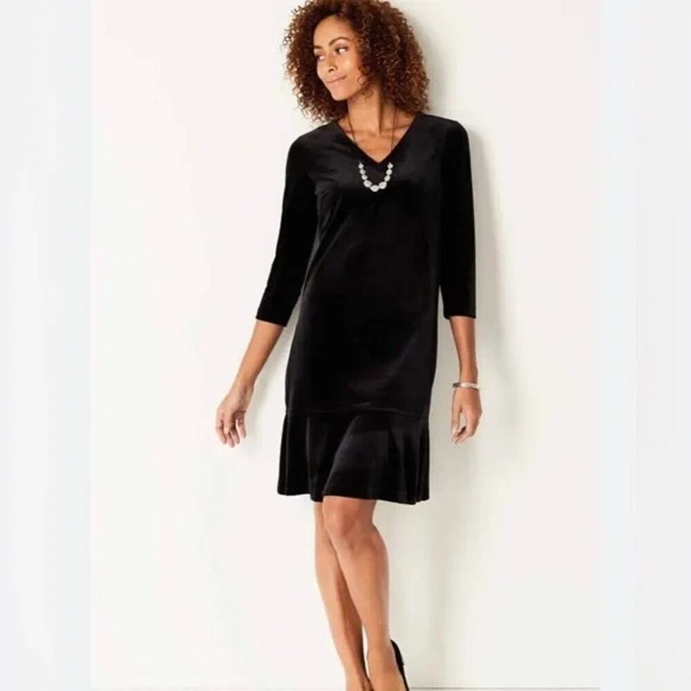 J Jill Wearever Collection Dress Womens Medium Black Velvet Rich Party Holiday